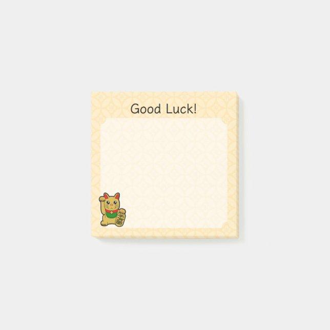 Gold Lucky Cat- Good Luck Post-it Klebezettel (Vorderseite)