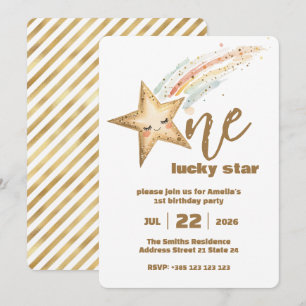 Gold Lucky Star 1er Anniversaire Fête Invitation