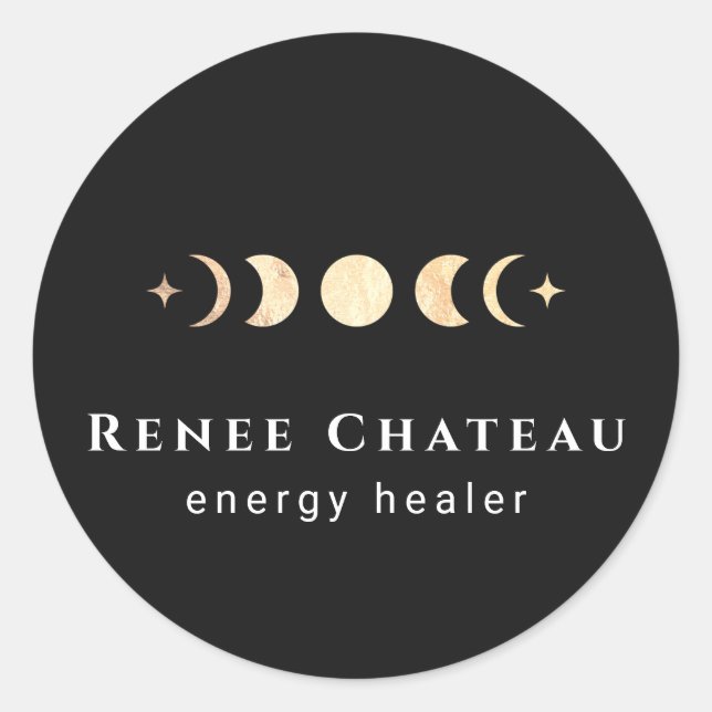 Gold Lunar Moon Phones Energy Healer Runder Aufkleber (Vorderseite)