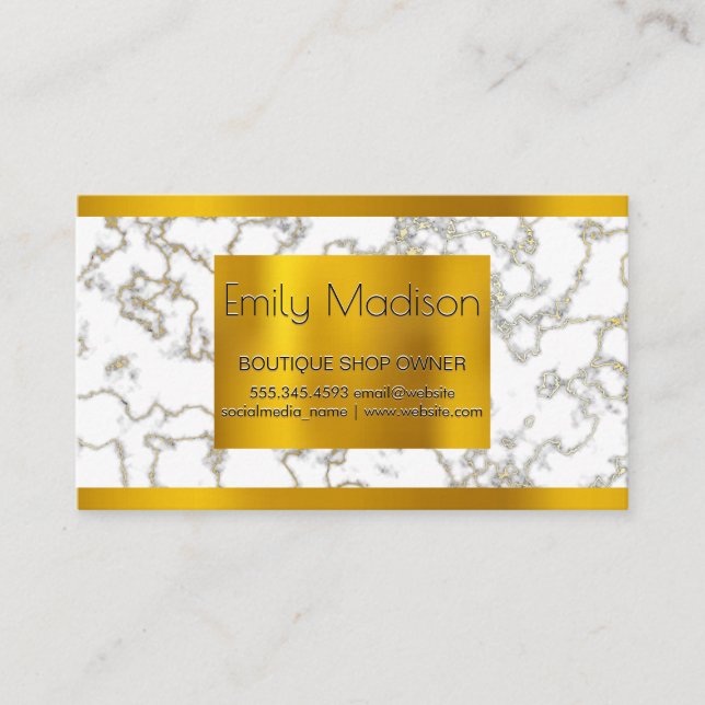 Gold Lux Metal Trial | Weißes Marmor Gold Textur Visitenkarte (Vorderseite)