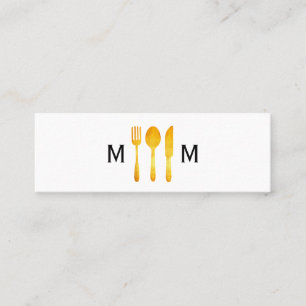Gold Luxe Food Utensils Monogram Mini Visitenkarte