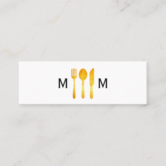 Gold Luxe Food Utensils Monogram Mini Visitenkarte (Vorderseite)