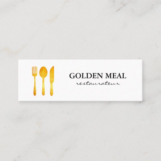 Gold Luxe Food Utensils Monogram Mini Visitenkarte (Vorderseite)