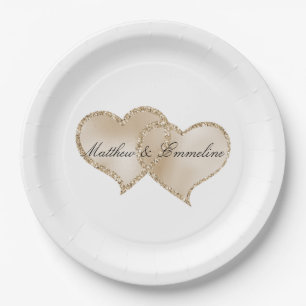 Gold Luxe Glitzer Glitz Hearts Wedding Pappteller
