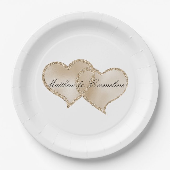 Gold Luxe Glitzer Glitz Hearts Wedding Pappteller (Vorderseite)