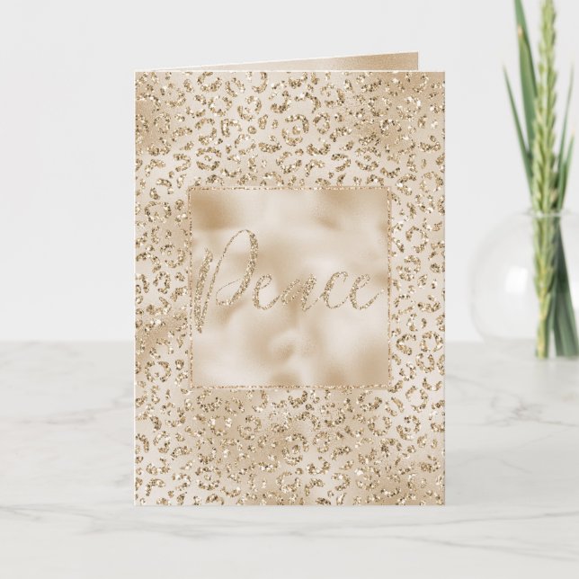 Gold Luxe Glitzer Leopard Print Peace Christmas Karte (Vorderseite)