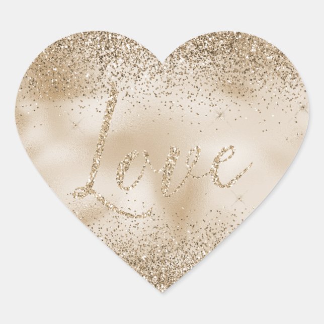 Gold Luxe Glitzer Liebe Herz-Aufkleber (Vorderseite)