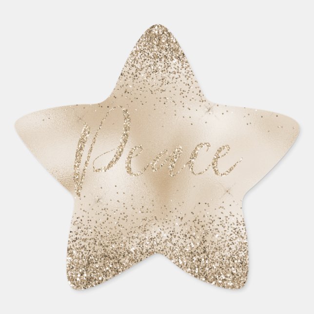 Gold Luxe Glitzer Peace Stern-Aufkleber (Vorderseite)