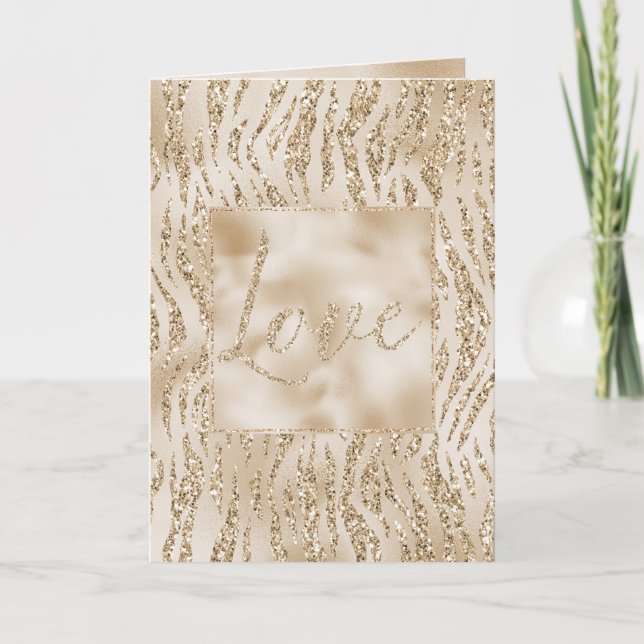 Gold Luxe Glitzer Zebra Print Liebe Karte (Vorderseite)