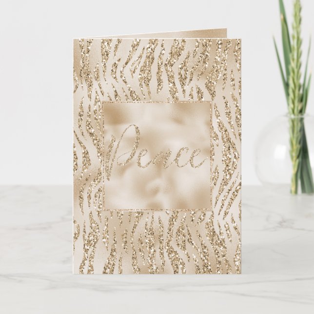 Gold Luxe Glitzer Zebra Print Peace Christmas Karte (Vorderseite)