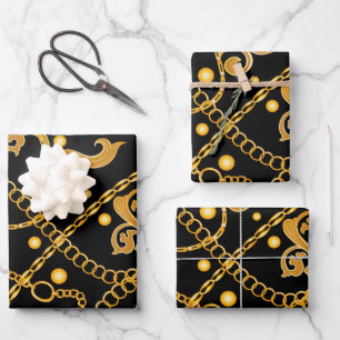 Gold Luxury Chain Geschenkpapier Set