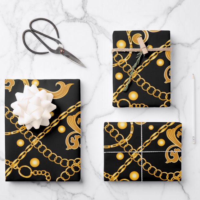 Gold Luxury Chain Geschenkpapier Set (Vorderseite)