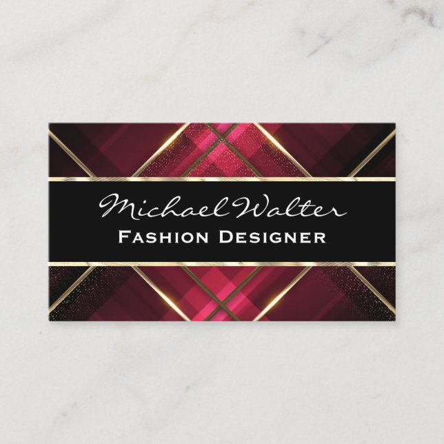 Gold Luxury Metallic Lines | Rote Streifen Visitenkarte (Vorderseite)