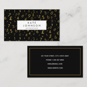 Gold Luxury Number & Currency Symbols Buchhalter Visitenkarte