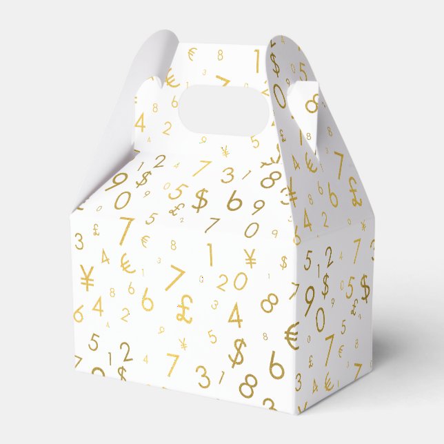 Gold Luxury Numbers & Currency Symbols Muster Geschenkschachtel (Vorderseite)