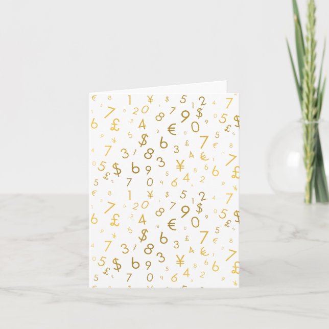 Gold Luxury Numbers & Currency Symbols Muster Karte (Vorderseite)