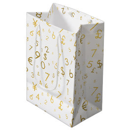 Gold Luxury Numbers & Currency Symbols Muster Mittlere Geschenktüte