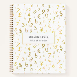 Gold Luxury Numbers & Currency Symbols Muster Notizbuch