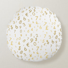 Gold Luxury Numbers & Currency Symbols Muster Rundes Kissen