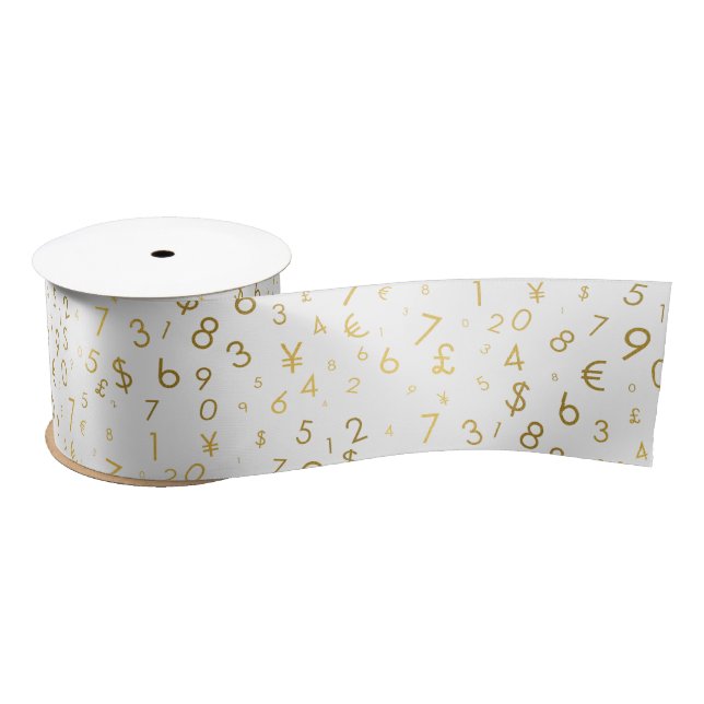 Gold Luxury Numbers & Currency Symbols Muster Satinband (Spule)