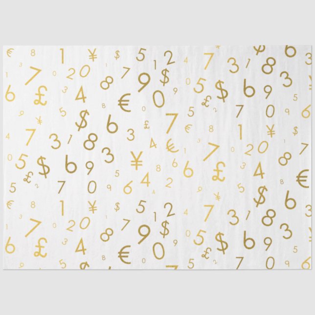 Gold Luxury Numbers & Currency Symbols Muster Seidenpapier (Vorderseite)