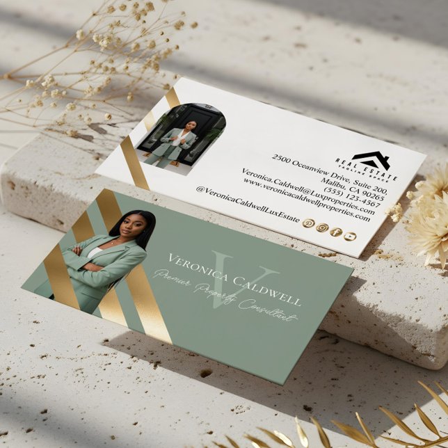 Gold Luxury Real Estate Agent Photo Monogram Luxe Visitenkarte (Gold Luxury Real Estate Agent Photo Monogram Luxe Business Card)