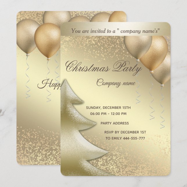 Gold Luxus-Ballon Unternehmen Weihnachts-Party Einladung (Vorne/Hinten)