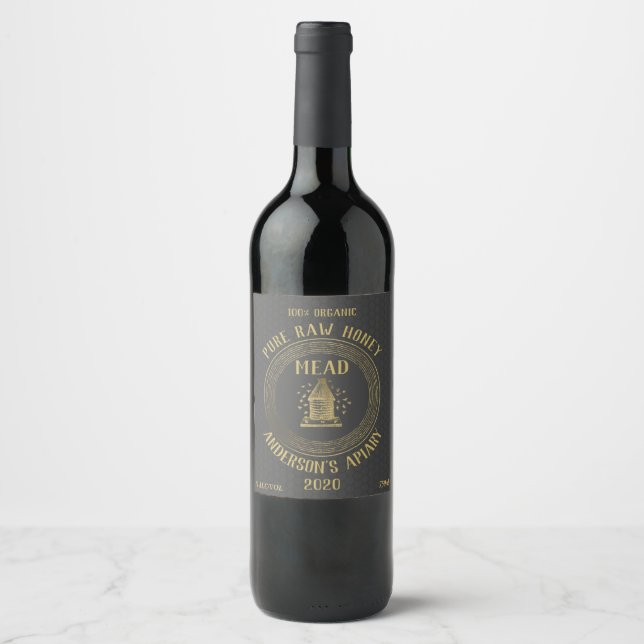 Gold Luxus Bienenstock Honigwein Weinetikett (Vorderseite)