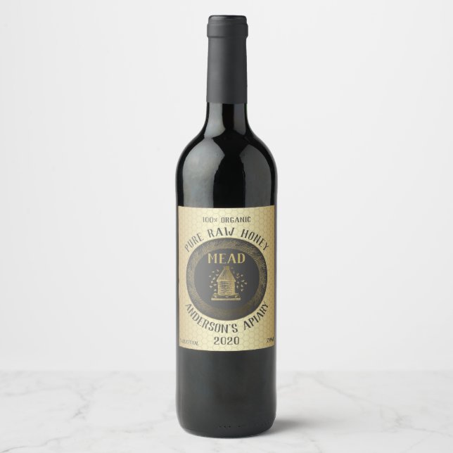 Gold Luxus Bienenstock Honigwein Weinetikett (Vorderseite)