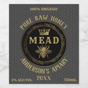 Gold Luxus Mead Queen Honigweine aus Honigweinen Weinetikett