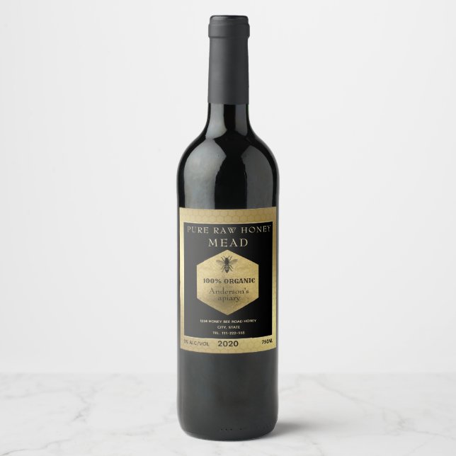 Gold Luxus Mead Queen Honigweine aus Honigweinen Weinetikett (Vorderseite)