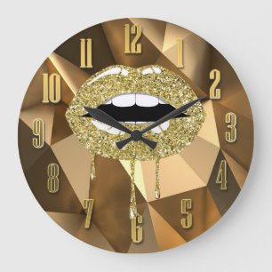 Gold Luxus Schönheit Glamour Glitter Tropfen Trief Große Wanduhr