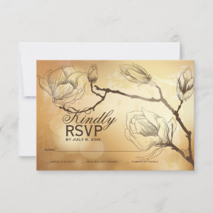 Gold Magnolia Response Card RSVP Karte