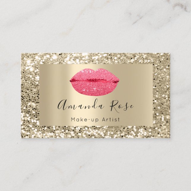 Gold MAKE-UP ARTIST Pink KISS LIPS GLITZER Terminkarte (Vorderseite)