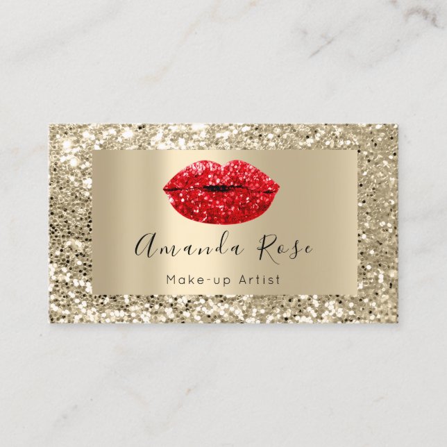 Gold MAKE-UP ARTIST RED KISS LIPS GLITZER Terminkarte (Vorderseite)