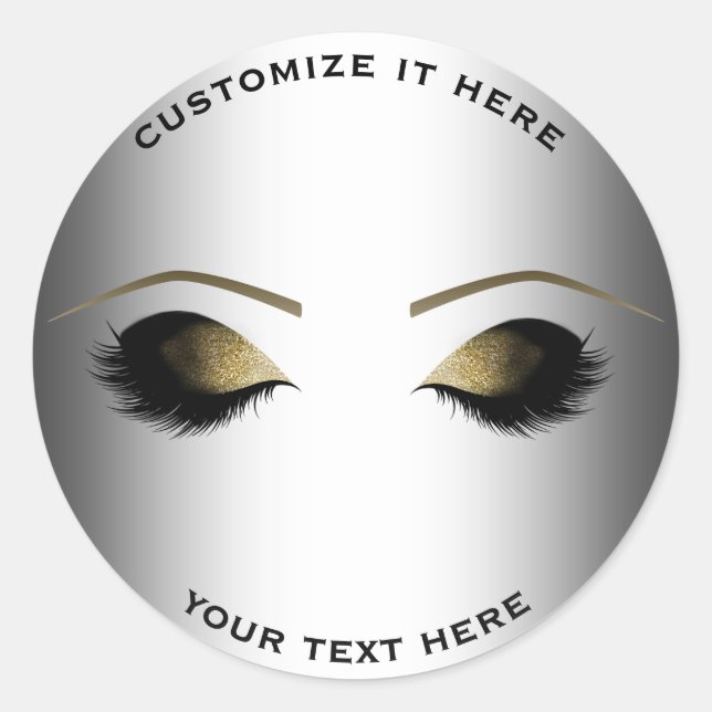 Gold Makeup Eyelashes Glam Silber Personalisiert Runder Aufkleber (Vorderseite)