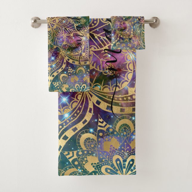 Gold Manda Motif Blue Purple Nebula Nom personnali (En situation)