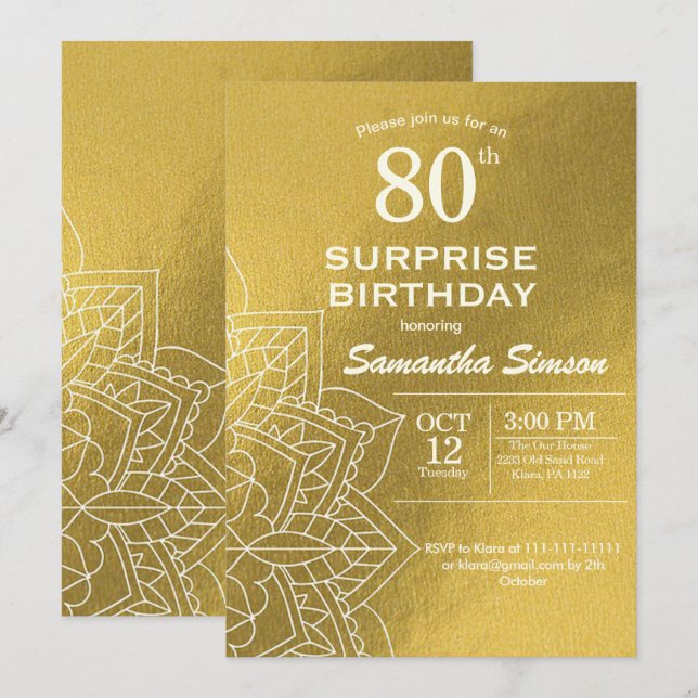Gold Mandala 80e anniversaire Invitation (Devant / Derrière)