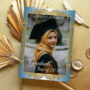 Gold Mandala auf Aquamarinem blauen Abschluss Ankü Postkarte