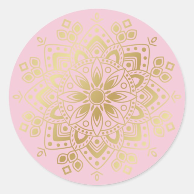 Gold Mandala auf hellblütenrosa Umschlag Aufkleber (Vorderseite)