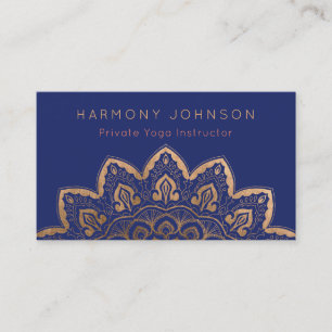 Gold Mandala auf Navy Blue Yoga Visitenkarte