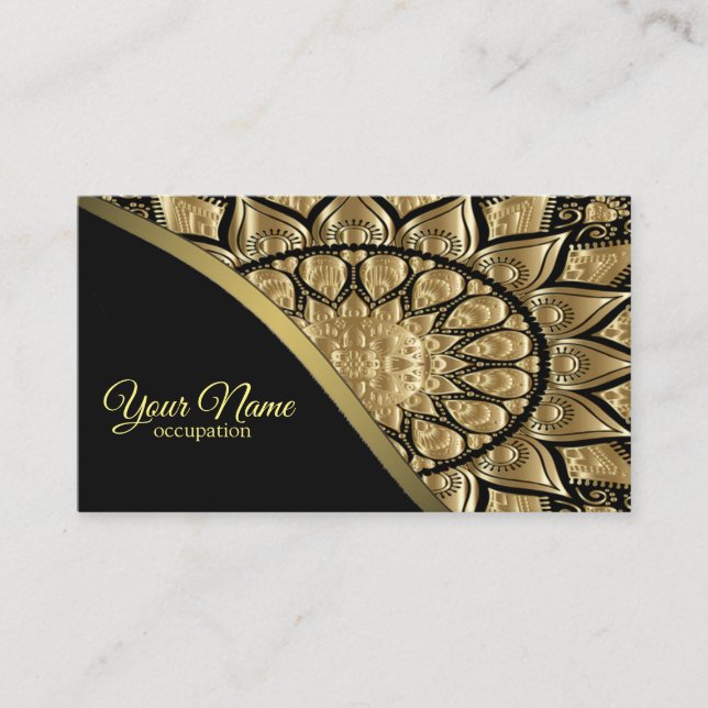 Gold Mandala auf Schwarz Visitenkarte (Vorderseite)