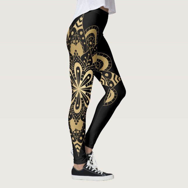 Gold Mandala Black Boho Leggings (Rechts)
