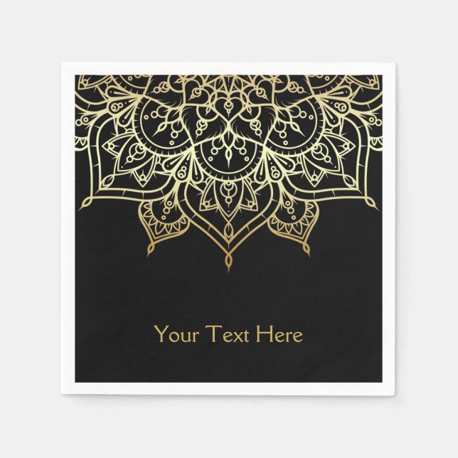 Gold Mandala Black Chic Modernes Glam Party Serviette (Vorderseite)