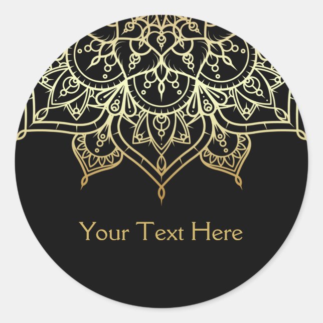 Gold Mandala Black Glam Chic Modern Glam Gefallen Runder Aufkleber (Vorderseite)