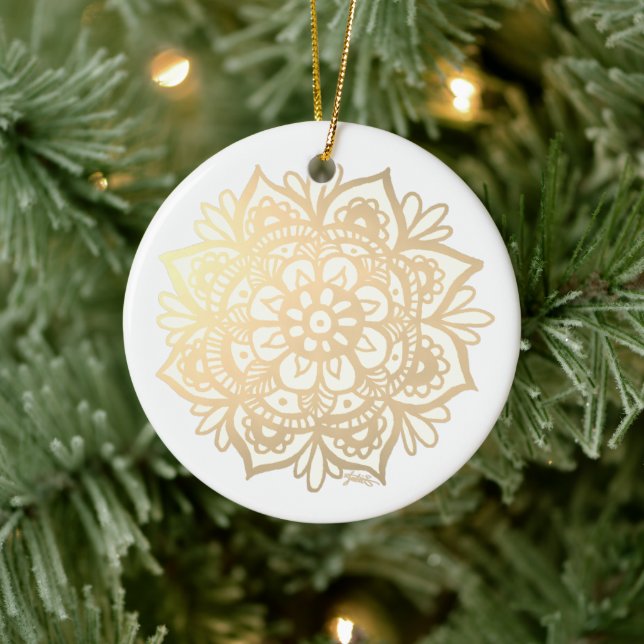 Gold Mandala Boho Chic Flower Ceramic Ornament (Baum)