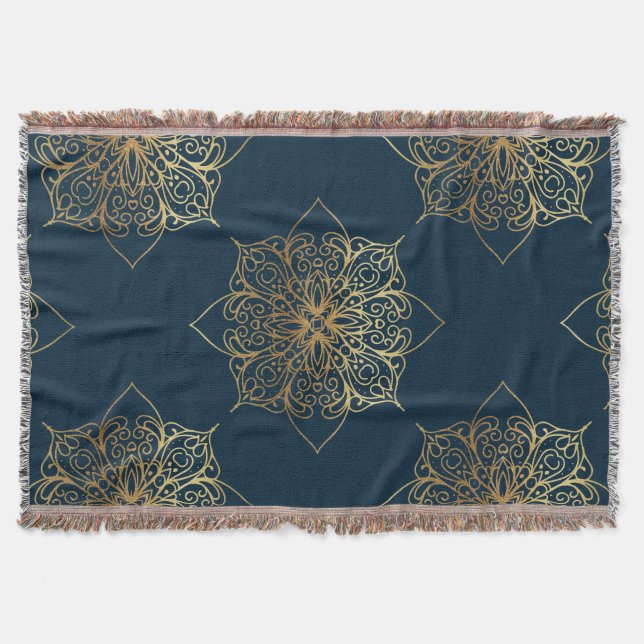 Gold Mandala Damask Muster Decke (Vorderseite)