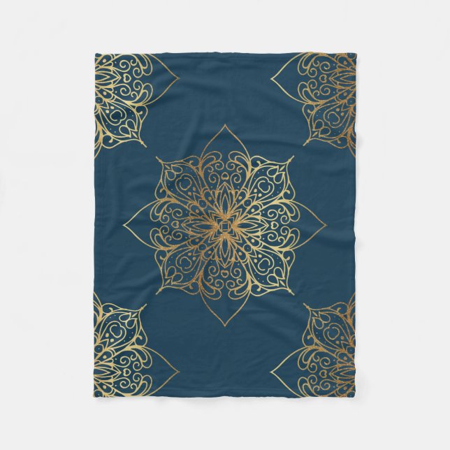 Gold Mandala Damask Muster Fleecedecke (Vorderseite)