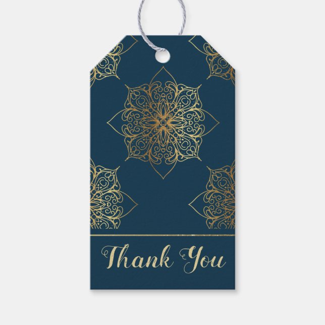 Gold Mandala Damask Muster Geschenkanhänger (Vorderseite)