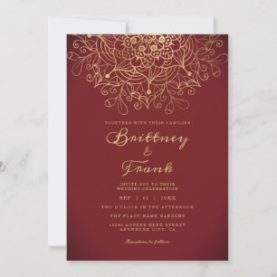 Gold Mandala Floral Burgundy Ombre Wedding Einladung
